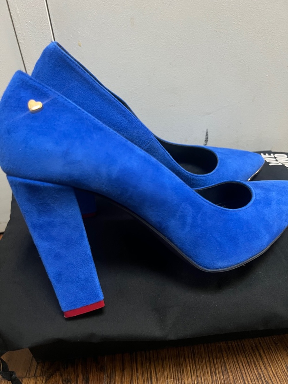 Love Moschino Cobalt Blue Suede Pointed Toe Pumps - Picture 2 of 4